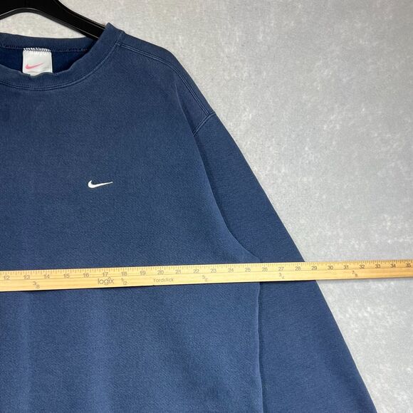 VINTAGE Nike Sweatshirt Mens XL Blue Crewneck 90s Embroidered Swoosh Navy Check - Picture 6 of 13